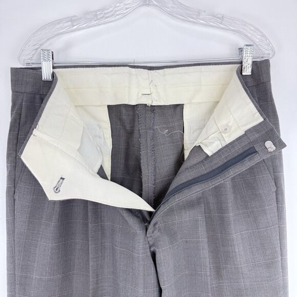 Mens Gray Plaid Pleated Cuffed Wool Dress Pants Size 34 X 32 - Picture 5 of 15
